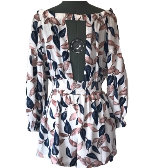 bishop + young Leaf Print Off-the-Shoulder Romper - Picture 2 of 4